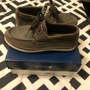 Sperry Top Sider Boys Cruz YB53575 Brown Leather Lace Up Boat Shoes Size 2M